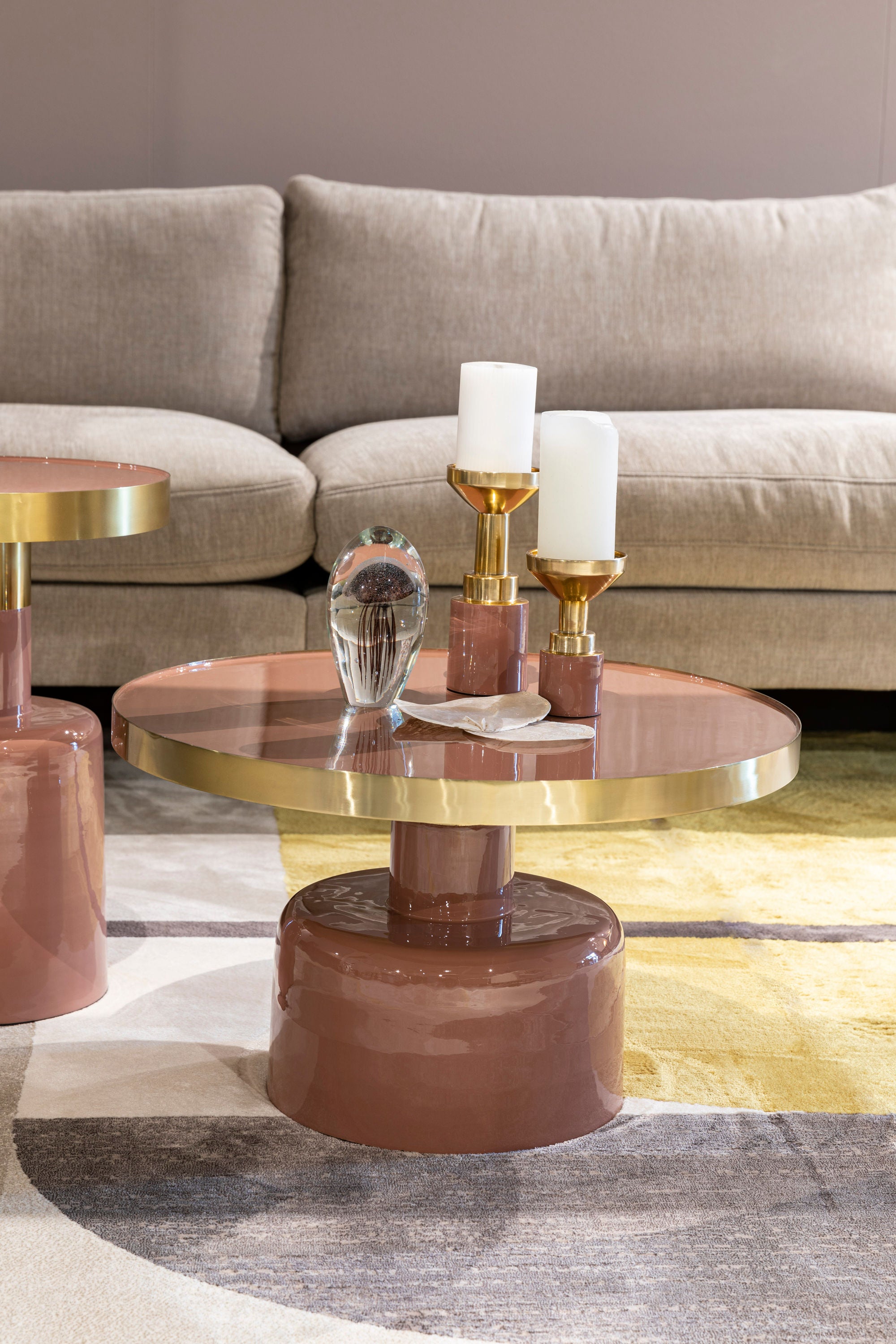 Zuiver Glam Gloss Pink & Gold Round Coffee Table